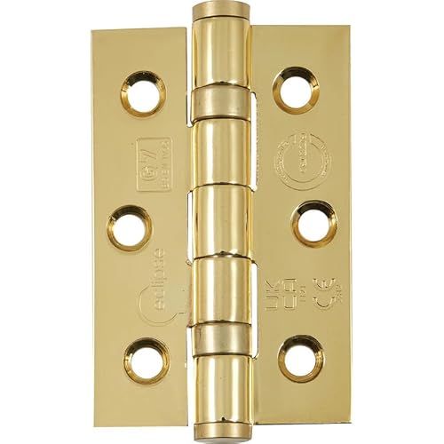 Eclipse Steel Ball Bearing Door Hinges, 3 Inch 75mm, Grade 7 Fire Rated, One Pair & Screws (Polished Brass)