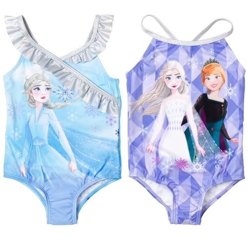 Disney Frozen Princess Anna Elsa Frozen Girls 2 Pack Crossover One Piece Bathing Suits Toddler to Big Kid