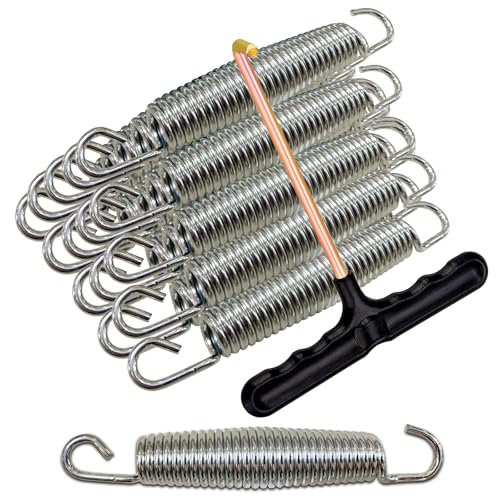XATAMIO 3.7 5.5 6.5 7 Trampoline Springs 16pcs Heavy Duty Stainless Steel Replacement Trampoline Springs with T-Hook Tool Trampoline Accessories (5.5 Inch)