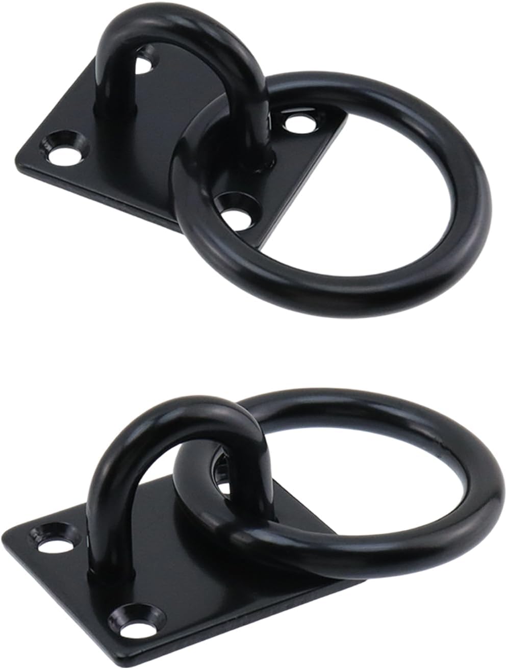 Semetall M6 Black Ceiling-Wall Mount Hook & Pad Eye Plate 4 Pack Square | 304 Stainless Steel Deck Hardware, Heavy Duty Anchor Rings for Boat Rigging, Yoga Swings, Hammocks & Marine Suspension