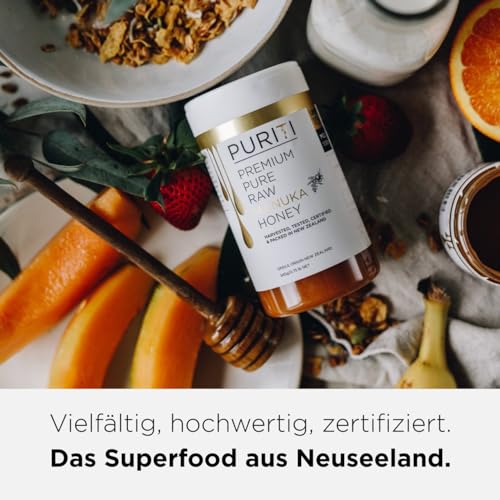 PURITI Manuka Honig MGO 200+ 250g aus Neuseeland mit zertifiziertem Methylglyoxal Gehalt - Laborgeprüft, Direktimport, reines Naturprodukt, frei von Zusatzstoffen