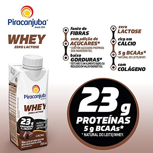 Kit Piracanjuba Whey Zero Lactose Cacau 12x250ml
