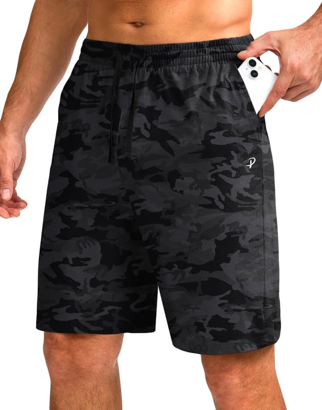 Pudolla Men's Lounge Shorts with Pockets 9" Lightweight Sweat Jersey Shorts for Men Workout Gym Athletic