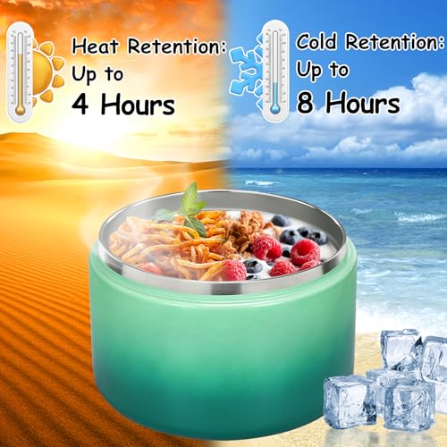 Image of Pawtong 12oz Insulated Vacuum Food Jar with Buckle Lid Wide Mouth Soup Thermo for Hot Food Kids Leakproof Stainless Steel Lunch Container (Gradient Green, 12OZ)