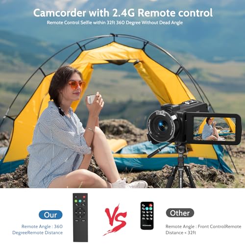Image of VETEK Video Camera 6K 64MP UHD WiFi Vlogging Cameras for YouTube 18X Digital Zoom IR Night Vision 3.0'' Touch Screen Camcorder with 32GB Card, Microphone, Remote, Two Batteries