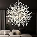 foucasal Modern Crystal Fireworks Chandelier, 8-Light Chrome Dandelion Ceiling Lamps, Suitable for Bedrooms, Living Rooms, Restaurants, Kitchen Islands, Hallway