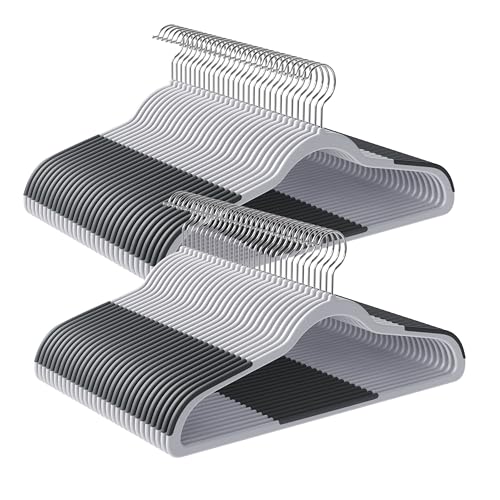 SONGMICS Clothes Hangers, Pack of 60 Plastic Coat Hangers, Space-Saving, Light Gray and Dark Gray UCRP0050G01 Light Gray + Dark Gray 60 Pack