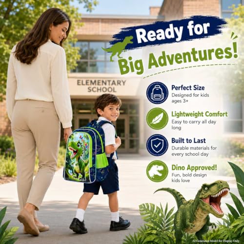 Image of UFNDC 3PCS Boys Backpack,16 inchKids Dinosaur Bookbag with Lunch Box, School Bag for Elementary Toddler