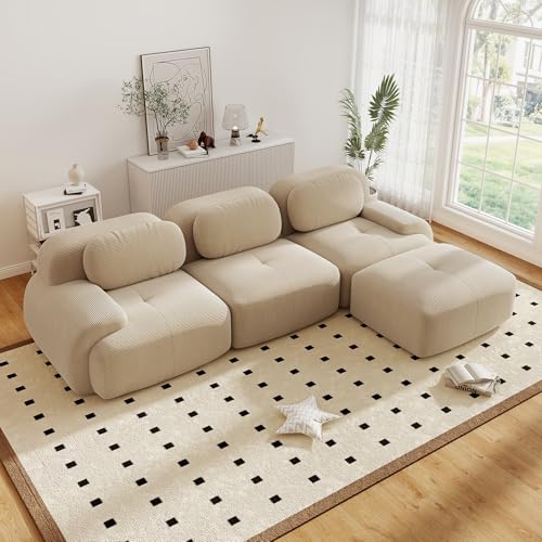 Canapé d'angle convertible moderne de 298 cm avec pouf, canapé modulaire en velours côtelé en...