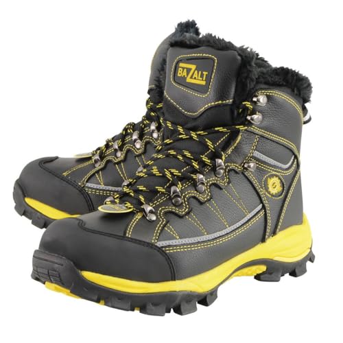 Image of Bazalt-Men's Black & Yellow Water&Frost Proof Leather Boots w /Faux Fur Lining & Composite Toe-BLK /YEL