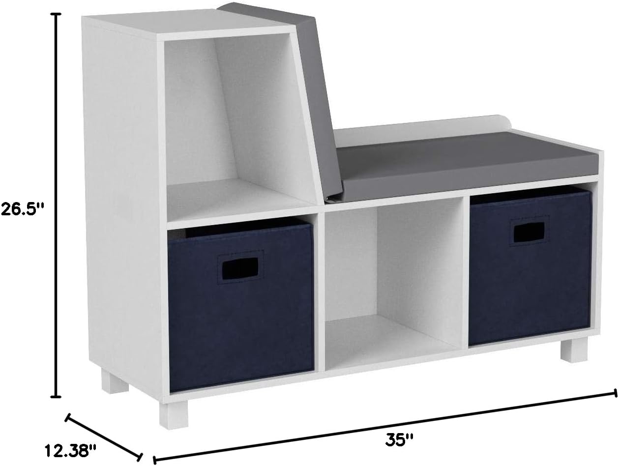 Navy Cubby Kids Storage Bench with Cushion and Bins