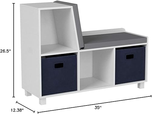 Miniatura 23 de RiverRidge Book Nook Collection Cubbies para niños con banco de almacenamiento de 2 piezas, color blanco con cubos grises Blanco con contenedores