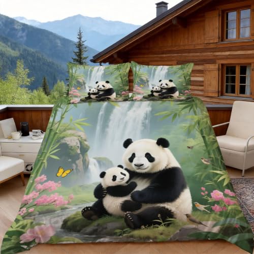 Housse de couette 220x240 panda imprimé microfibre douce et zippée - 5