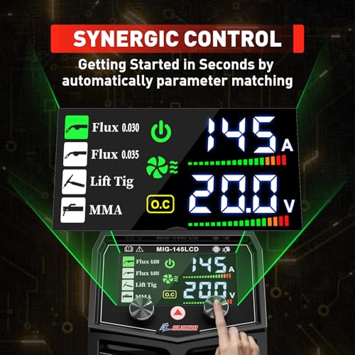 Image of GZ GUOZHI 145A MIG Welder, 3 in 1 Welders FLUX MIG /Lift TIG /ARC Multi-Process IGBT Inverter Welder, 110V Welding Machine, Flux Core Welder with upgrade Large LCD Screen