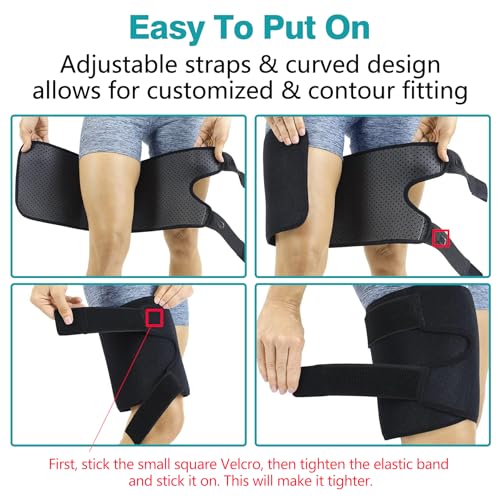 thigh brace hamstring quadriceps support and thigh wraps adjustable compression sleeve support for pulled groin muscle sprains tendonitis sciatica pain and sports recovery for men and women
