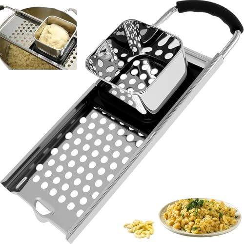 Kezidhp Spätzlehobel, Spätzlepresse Edelstahl mit Gummigriff, Kartoffelpresse, Spätzleschaber, Spätzlesieb Spülmaschinenfest, für alle Töpfe bis Ø 30 cm