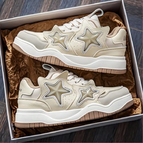Women Y2K Platform Sneakers, Star Patch Chunky Trainers, Trendy Retro 3D Charm Streetwear Casual Height Boost Lightweight Teens2