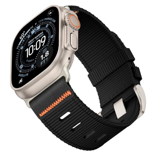 Image of Tactical Nylon Bands for Apple Watch Ultra 3 2 Band Series 11-1 /SE Men | Rugged Breathable Fabric, Nato Adjustable Sport Strap with Reinforced Connector for iWatch Ultra 49mm 46mm 45mm 44mm 42mm L