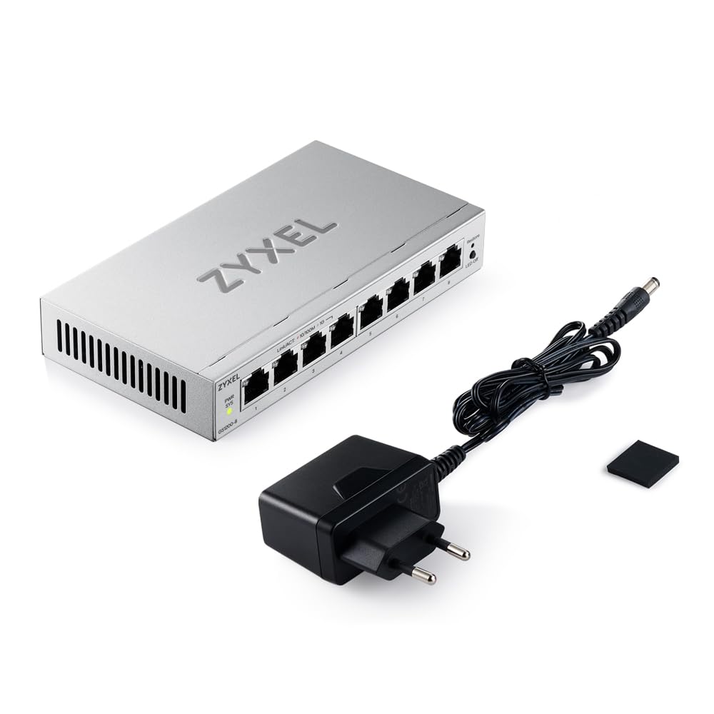 Zyxel Switch Ethernet 8 Ports | Conmutateur Gigabit Manageable en Web | QoS, Link Aggregation, VLAN, IGMP Snooping | sans Ventilateur | Desktop [GS1200-8v3]