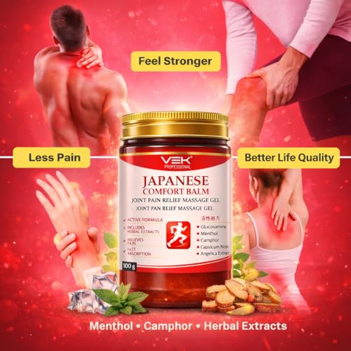 Image of Japanese Formula Soothing Massage Gel for Joint & Muscle Pain Relief - Arnica, Mugwort, Hyaluronic Acid - Back, Neck, Knee & Leg Massage Balm - 100% Herbal Fast Absorption Formula 100ml
