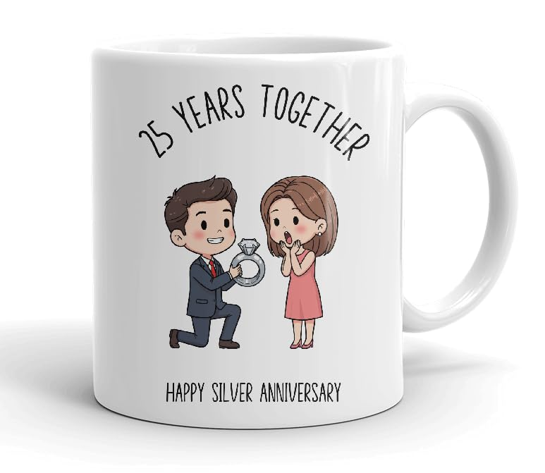VIROSA 25 Years Silver Anniversary Mug – 11oz Ceramic Coffee Cup Gift for Husband, Wife, Couples – Twenty-Fifth Wedding Anniversary Present Idea, Romantic Keepsake