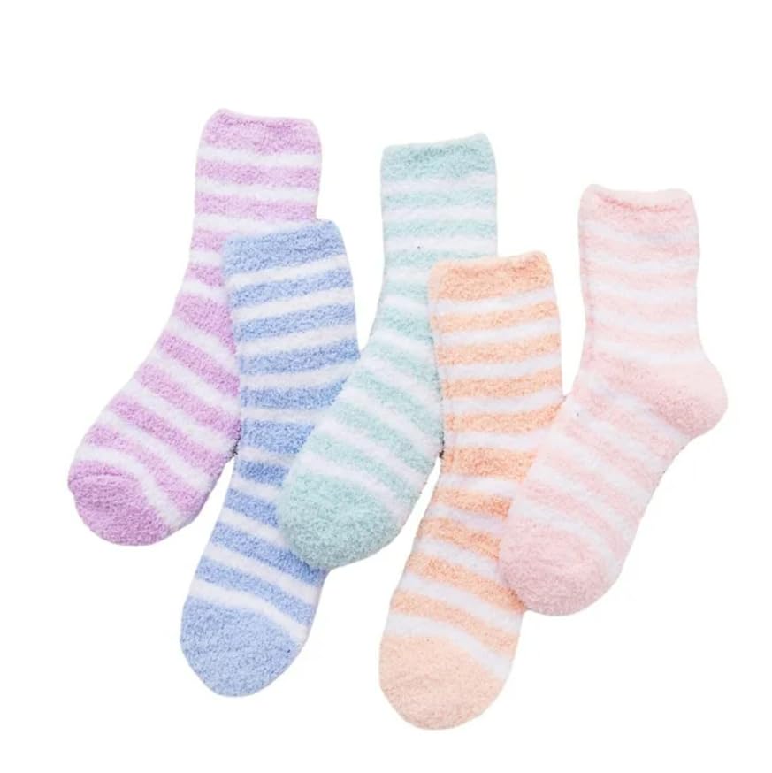 Super Soft Fuzzy Slipper Socks for Women & Girls | Warm Winter Cozy Anti-Slip Coral Fleece Sleep Socks | Cute Striped Home Socks for Bedroom & Indoor Use-picture-56