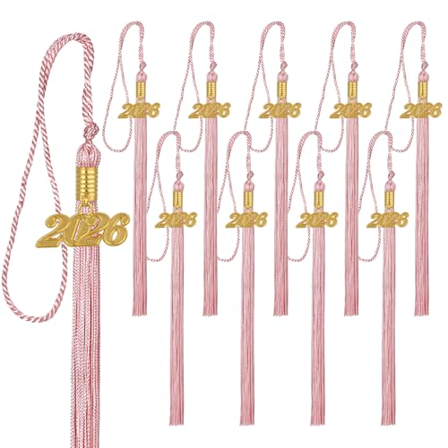 Image of 10 Pieces 2026 Graduation Tassels Bulk with Gold Year Charms for Graduation Cap Accessories (Pink)