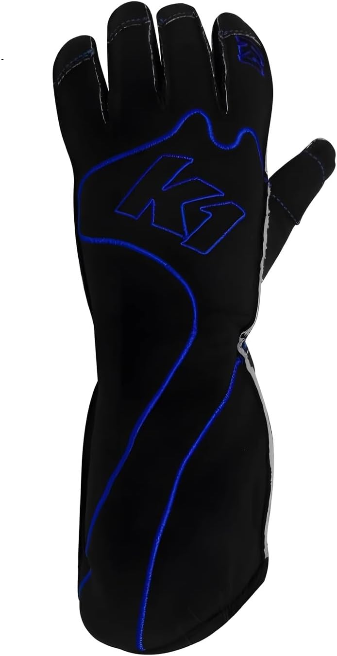 K1 RaceGear Driving Gloves, RS1, Single Layer, Cotton/Polyester, Black/Blue, X-Large, Pair