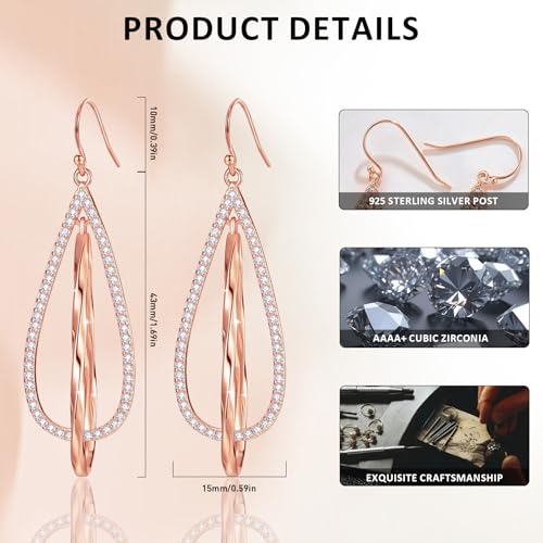 Sterling Silver Dangle Earrings for Women,14k Gold Plated Teardrop Earrings for Women Hypoallergenic Inlay 4A+ Cubic Zirconia,Sparkly Gold/Silver/Black/Rose Gold Rhinestone Earrings Gift for Women2