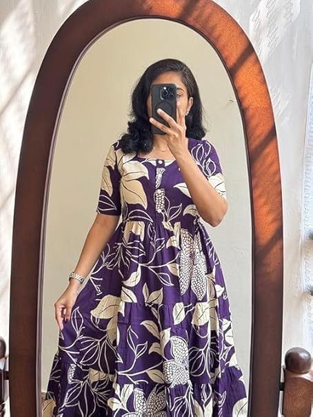 Image of Women's Rayon Floral Printed Midi Dress Short One Piece