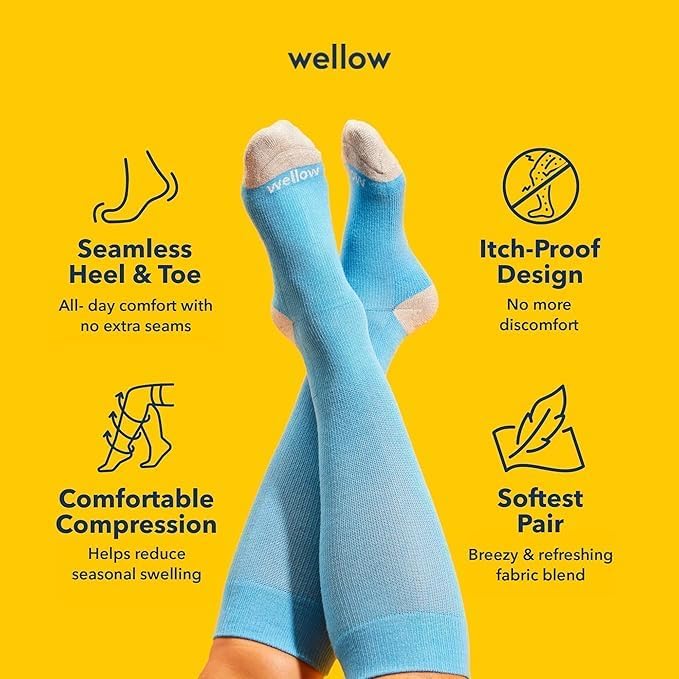 Wellow Knee High Compression Socks for Men & Women | 18-25 mmHg Made with Viscose from Bamboo | Nurses & Pregnancy Support | Relieves Swelling | Regular, M, Powder Blue - Image 3