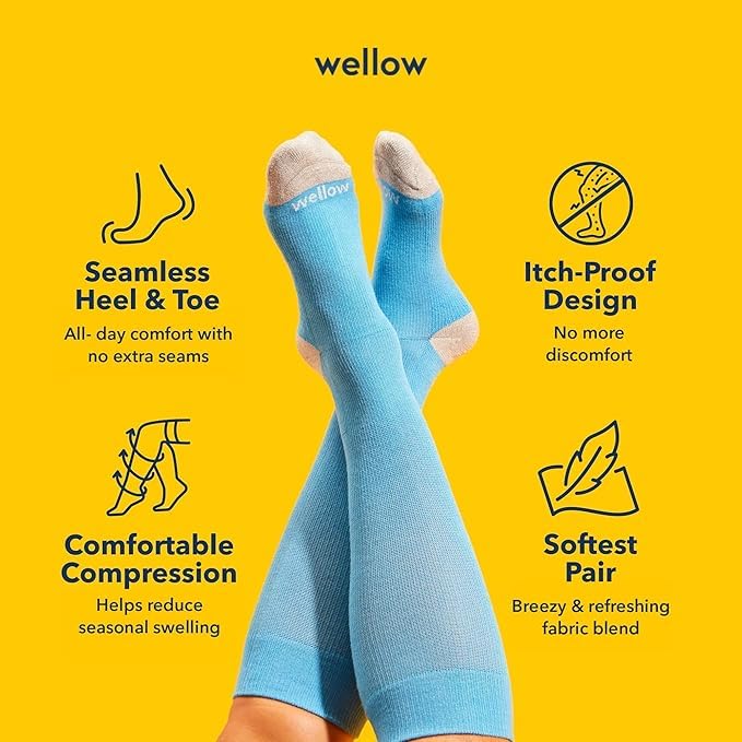 Image of Wellow Knee High Compression Socks for Men & Women, 18-25 mmHg, Bamboo Viscose, Swelling Relief