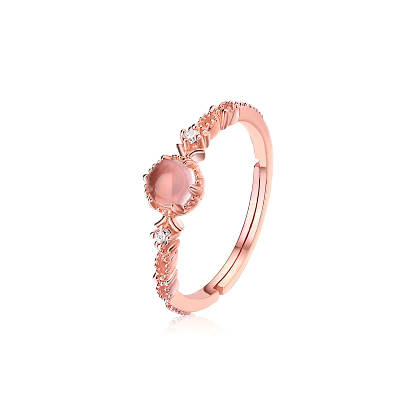 KnSam Anillo para mujer, anillo de plata de ley 925, delicado, para San Valentín, Navidad, ajustable, para mujer o niña, con piedra lunar azul, oro rosa