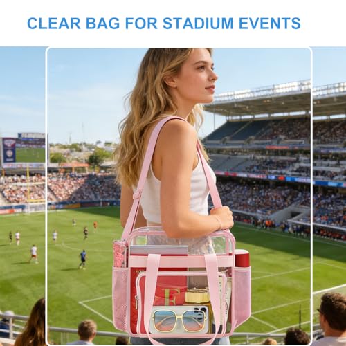 Image of Busiuw Clear Bag for Stadium Events, Stadium Approved 12x12x6 Clear Tote Bag for Sport Fan, Work Concert Travel