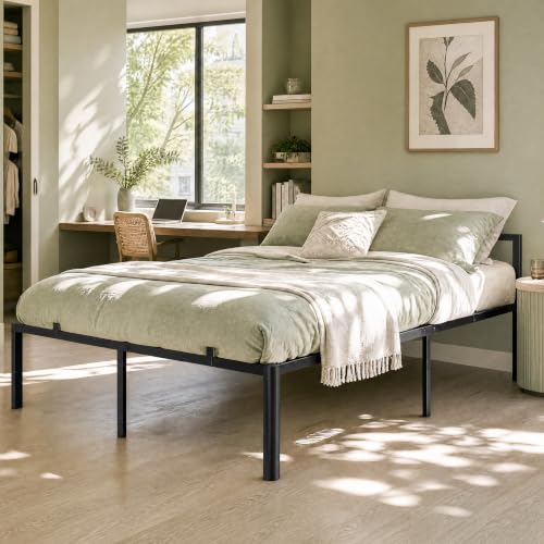 Image of Full Size Bed Frame, 14 Inch Heavy Duty Metal Platform Bed Frame, Noise Free Steel Mattress Foundation, No Box Spring Needed, Spacious Under Bed Space