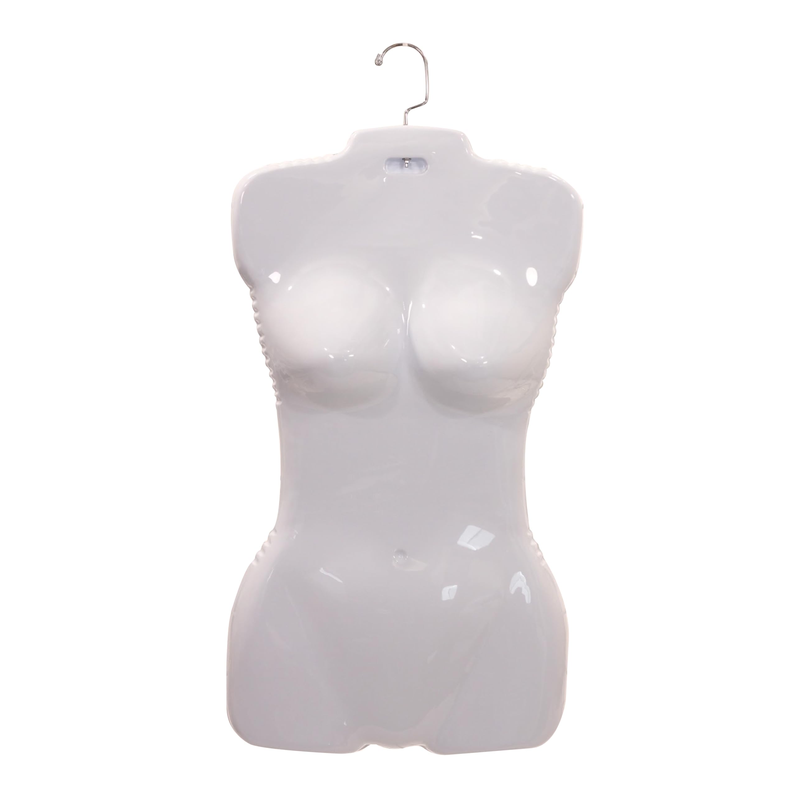 SSWBasics Economy Plastic Hanging Mannequin Torso for Female Clothing Display, White Form with Hook, Ideal for Retail and Home Use