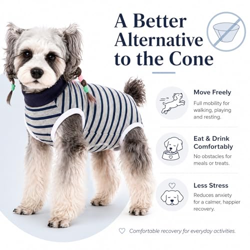 Image of Dog Surgery Recovery Suits, Sleeveless Dog Recovery Suit Female, E-Collar & Cone Alternative Surgical Suit for Small and Medium Dogs After Surgery, Striped Dog Onesie Pajamas