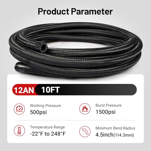 Image of EVIL ENERGY 12AN Fuel Line, AN12 Braided Fuel Hose Nylon CPE 10FT Black