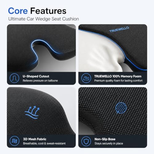 Image of Ultimate Car Comfort Combo for Driving Comfort |Wedge Seat Cushion Set of 3 | Ergonomic Memory Foam Support for Neck, Back & Hip Pain Relief | Universal Fit | Black