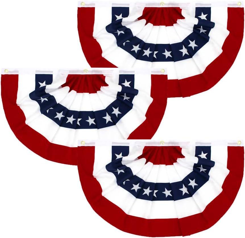 ANJOR 1.5x3Fts Patriotic Bunting - American Pleated Fan Flag Pack 3