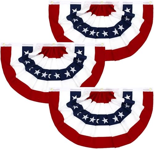 ANJOR 1.5x3Fts Patriotic Bunting - American Pleated Fan Flag Pack 3