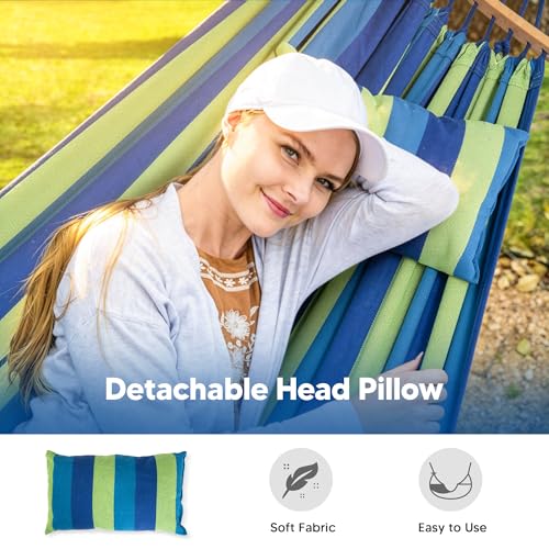 Image of SUNCREAT Double Hammock with Spreader Bar, Carrying Bag, Blue & Green