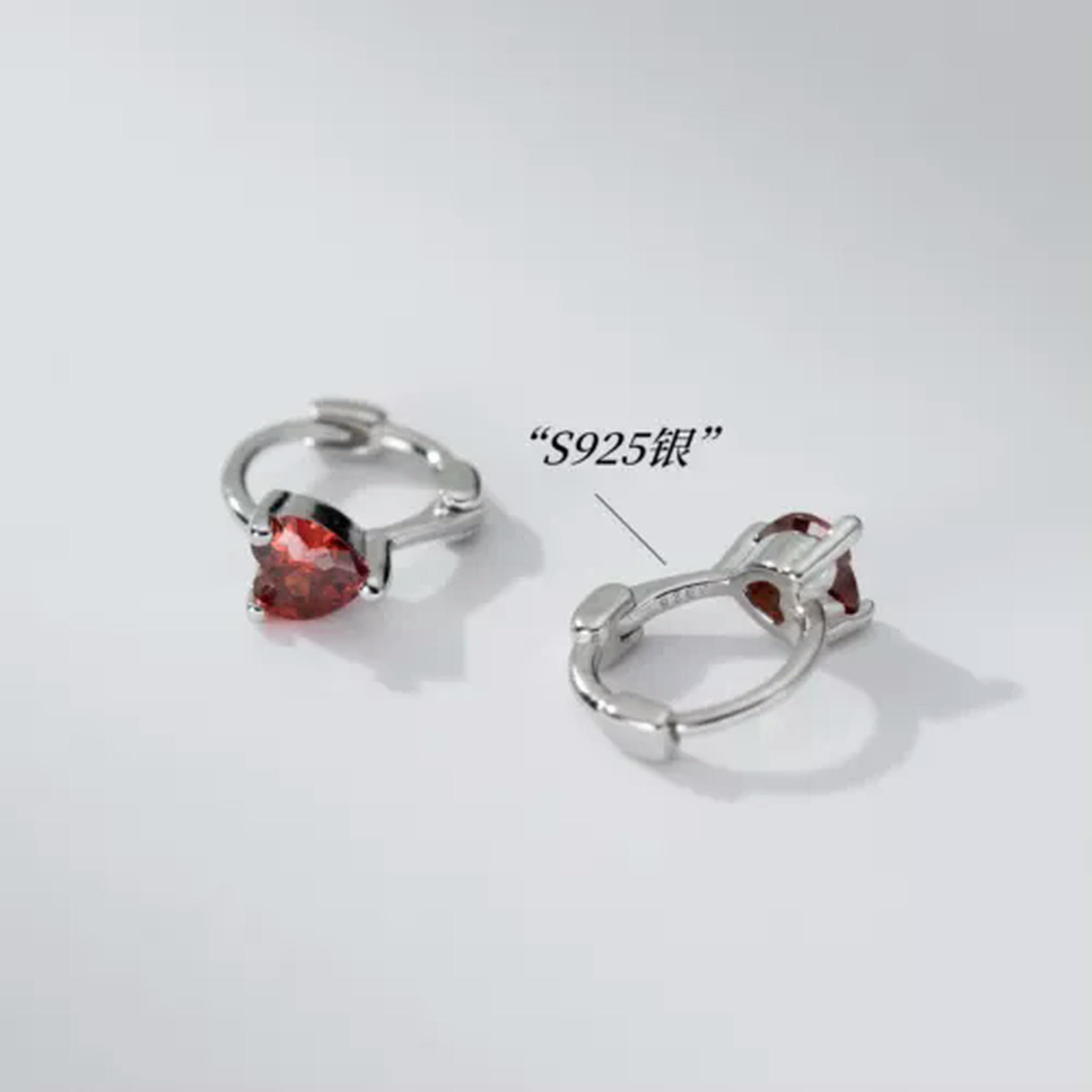 WZGWDC Rote Kristall-Herz-Creolen-Ohrstecker aus 925er-Silber für Damen und Mädchen, Geschenk