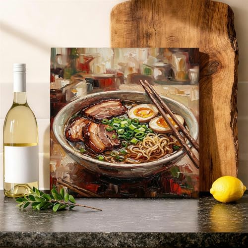 Cuadro de ramen para pared de cocina: lienzo decorativo con huevo y palillos realistas