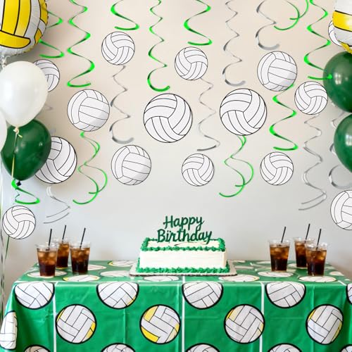 Image of 54Pcs Volleyball Hanging Swirls Party Decorations Volleyball Theme Birthday Party Decorations Supplies Sports Ball Cutouts Hanging Swirl Ceiling Streamers for Kids Girls Boys