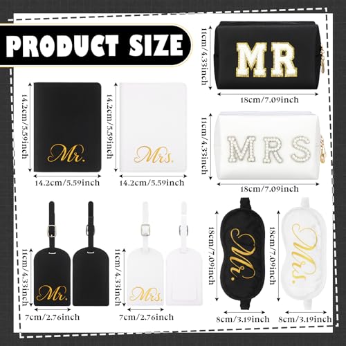 Abbylike 6 Pcs Wedding Mr and Mrs Passport Holder Luggage Tags Gifts Set for Couples 2025 Wedding Honeymoon Bridal Shower Engagement Gifts Toiletry Mr & Mrs Travel Accessories2