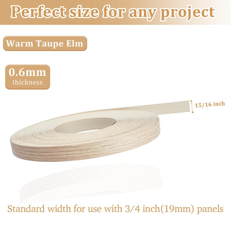 Light Oak Edge Banding, 15/16" x 50ft PVC Edge Banding Tape, 1mm Thick Wood Grain Veneer Edging for Modern Cabinet Refacing, Dressers, Plywood Edge Trim & Wood Veneer Sheets