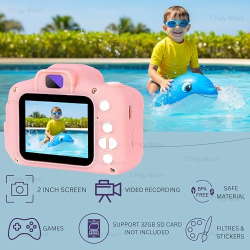 Image of Digital Camera for Kids | 2-Inch Screen with 1080P Video Recording | Preloaded Mini Games, Rechargeable Fun Learning Toy for Boys and Girls | for Kids | Pink