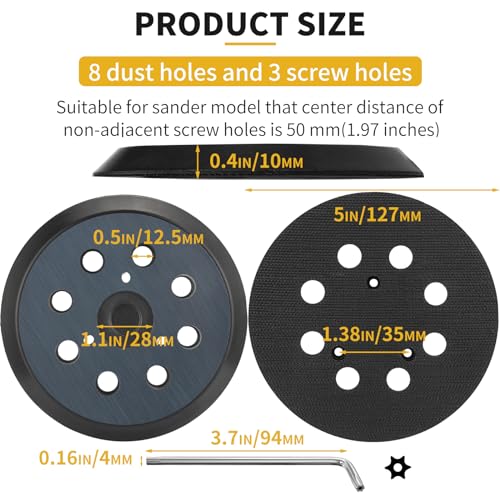 2 Pack 5 Inch 8 Hole Orbital Sander Replacement Pad for Porter Cable 343 343k 343VSK 390 390K 382 Random Orbit Sanders - Hook and Loop Sanding Pad Parts - Thumbnail 3