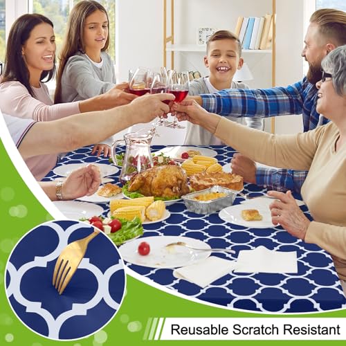 Image of Smiry 2 Pack Table Cloth, Flannel Backed Vinyl Tablecloth, 52 inchx70 inch | Waterproof Plastic Tablecloths, Wipeable Table Cover for Dining, Indoor and Outdoor (Navy)